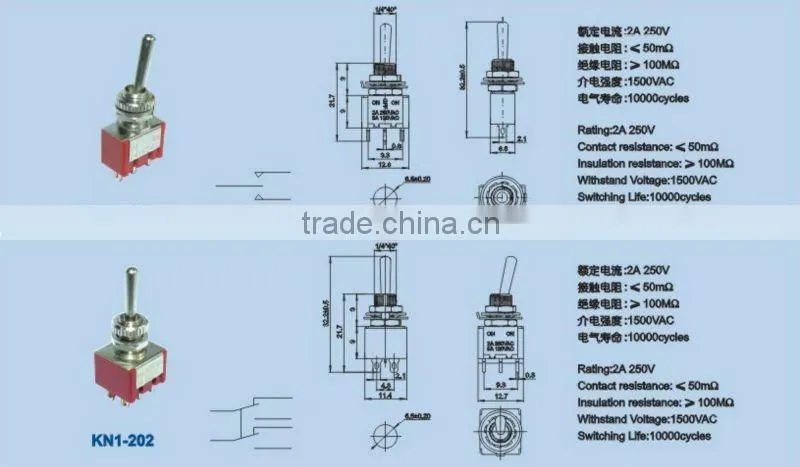 'KN3-103 ON and ON three pole toggle switch