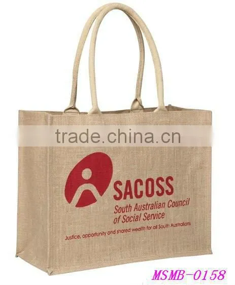 2015 fashion 100% jute reusable shopping jute bag