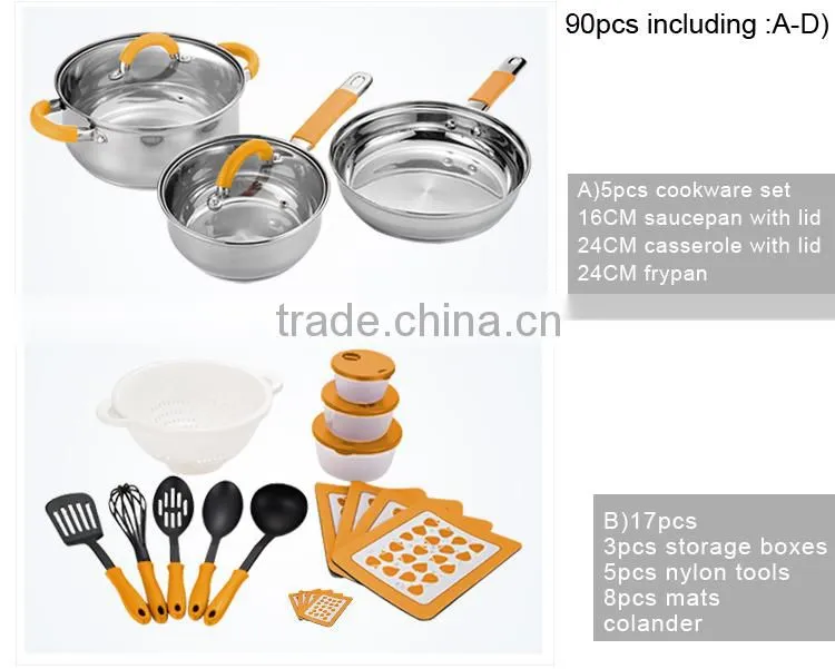 High quality 90 pcs cooking pots and pans ceramic cookware kitchen accessories cook ware