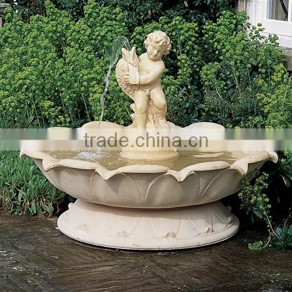 Beige marble children statue water fountain