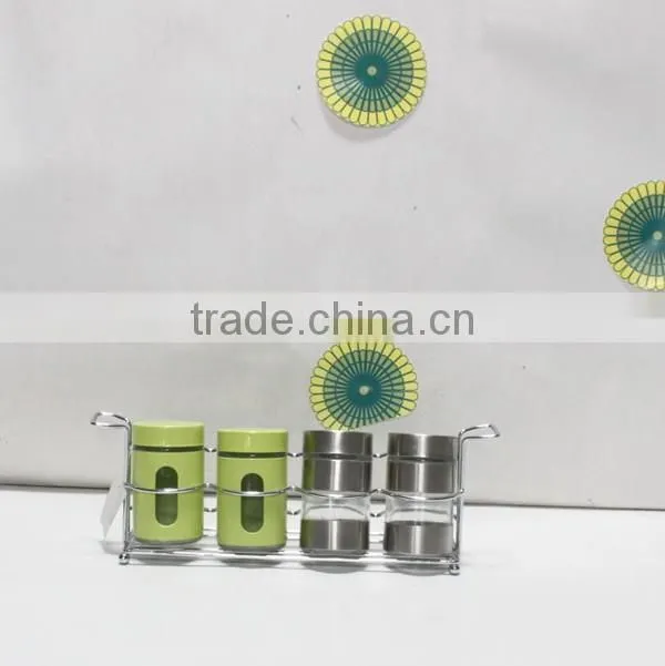 metal coated glass salt and pepper shaker with metal rack
