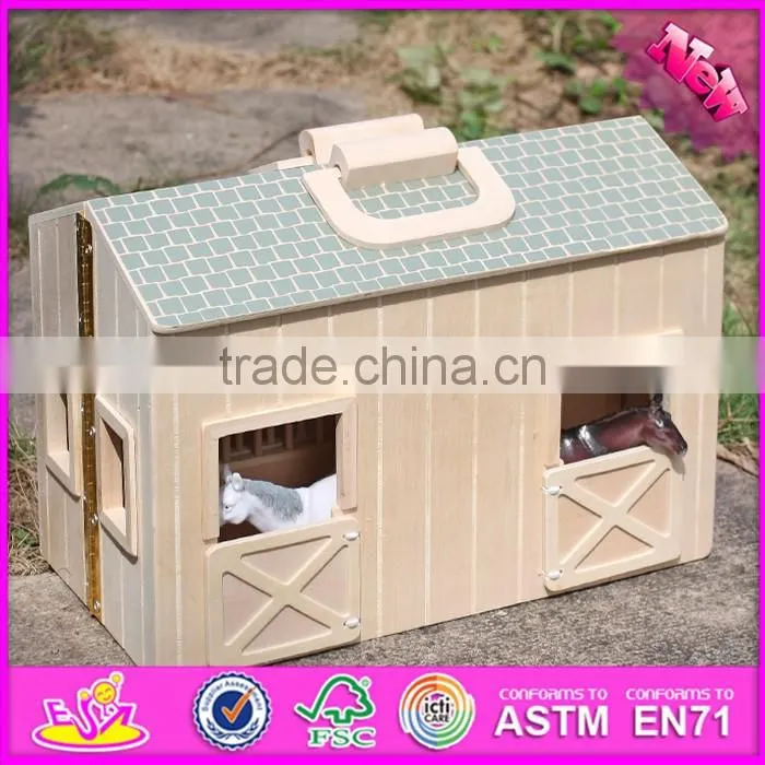 Hot sale children miniature toys wooden toy barn top fashion kids wooden toy barn W06A166-S