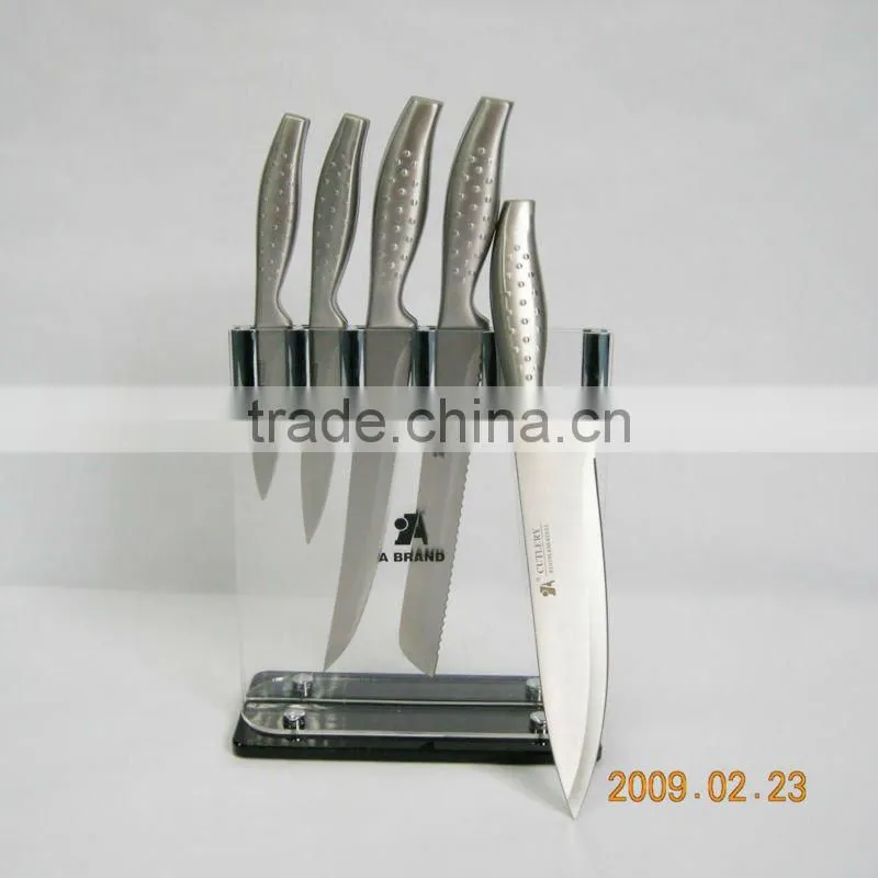 slip-proof hollow handle knife with acrylic knife stand