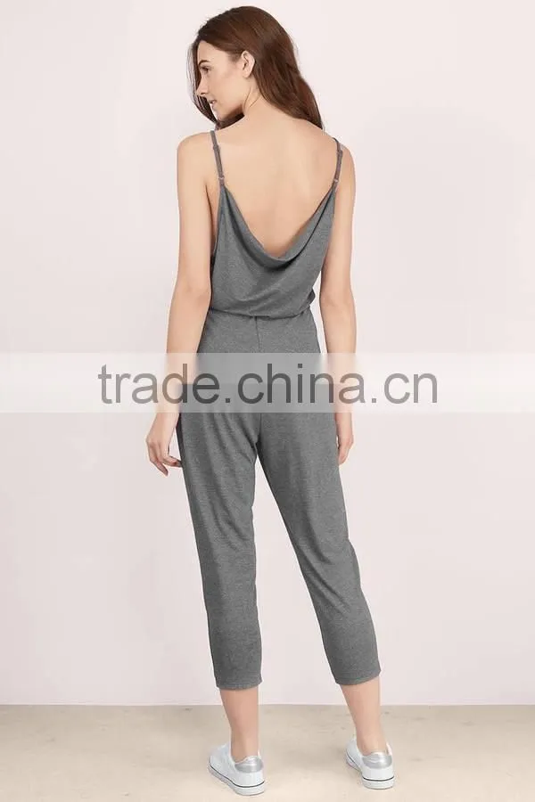 Wholesale Fashion Women Clothing Spaghetti Straps Casual Cheap Cotton Romper Backless Sexy Slim Fit Bodycon Jumpsuit