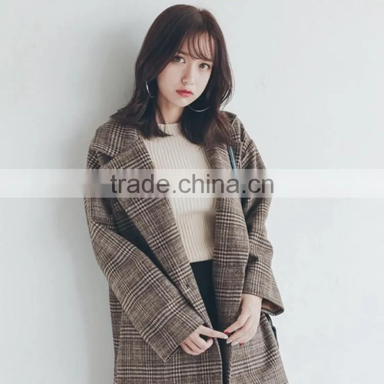 2016 high quality women winter plaid woolen coats for ladies ladies long coat design