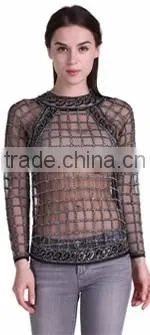 Domin fashion beading and sequin images of ladies casual tops