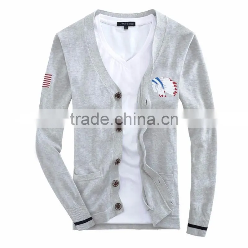 Customized embroidered logo button down sweater cardigans wholesale sweaters for men