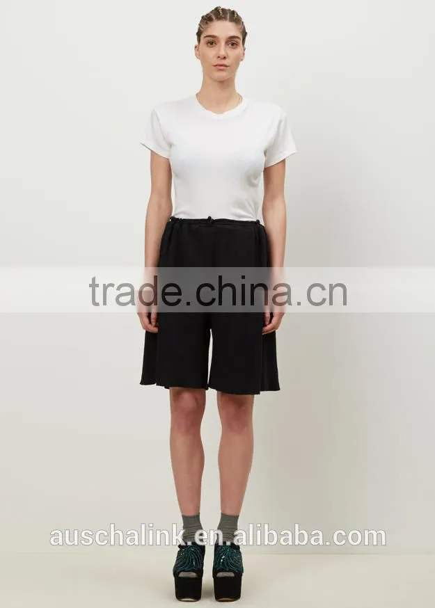 wholesale loose fit wide leg open women black rib custom sweat shorts