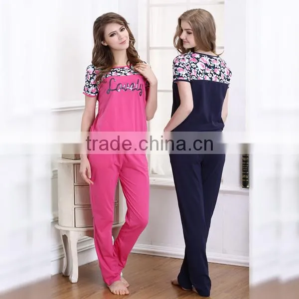 2015 customized adult pyjamas set yarn dyed s/s legging top design summer pyjamas for women