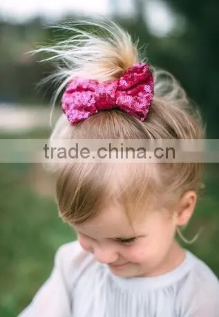 sequin material bow design girls hair clips, sequin hair clips