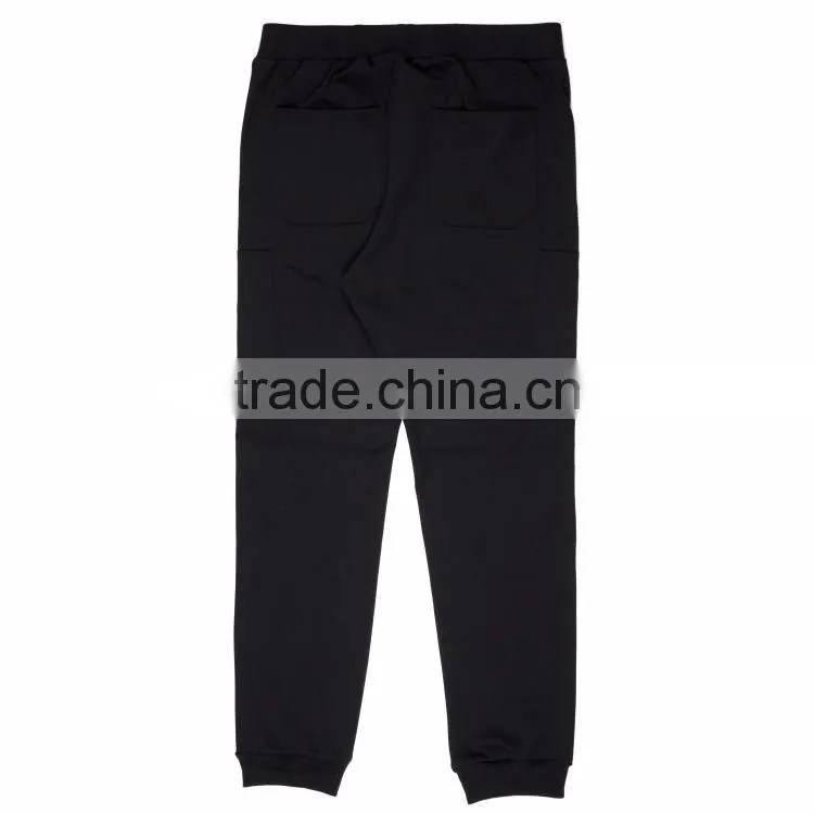 New design custom plain black side pockets elastic waist cotton wholesale blank jogger pants