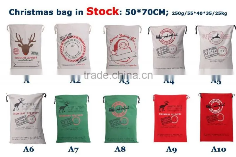 Wholesale personalised Christmas canvas Santa sack with drawing in stock