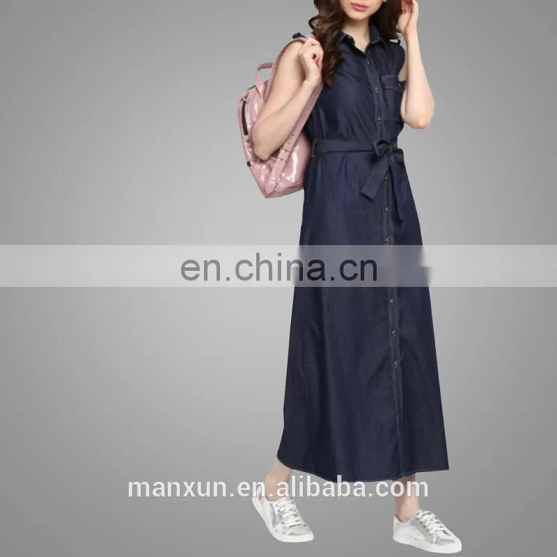 Nice Design Lady Causal Clothing Navy Blue Jean Skirt Open Front Button Women Dress Wholesale 2016
