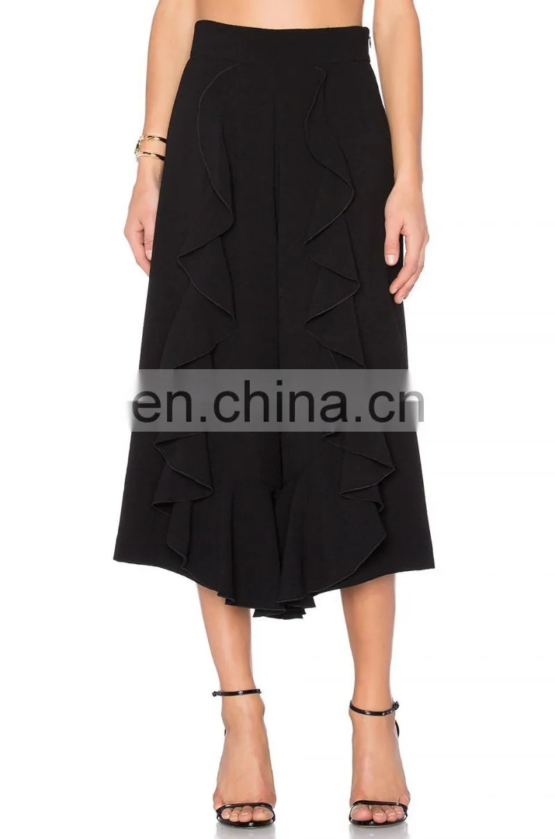 Latest formal long skirt blouse with side frills for lady