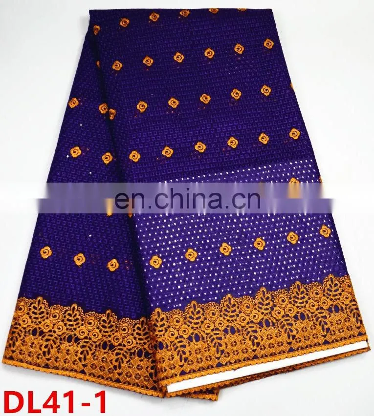 100% Cotton Fabric Purple Nigerian Dry Lace With Stones For Women