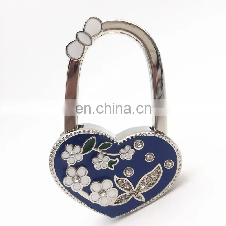 Wholesale Heart shape foldable purse hanger/ bag hook with flower design