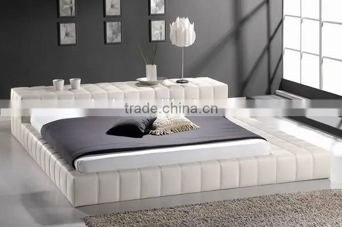 Modern high qualty king size wood bed in leather bed