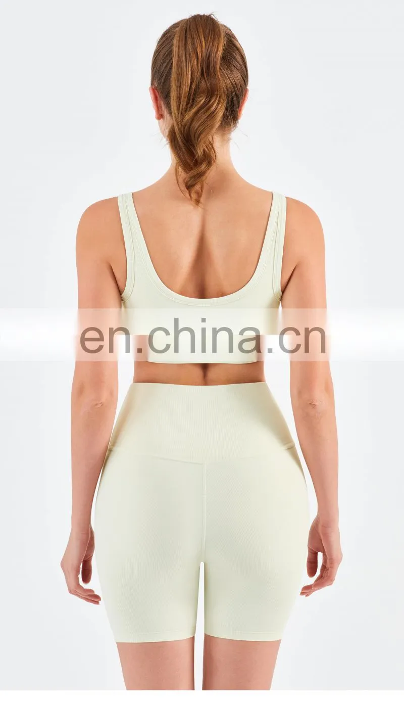 Wholesale Ribbed Covered Sports Bra High Impact Women Fitness Yoga Bra Side Gather