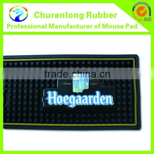2016 Custom bar accessory eco-friendly branded logo soft pvc beer bar mat