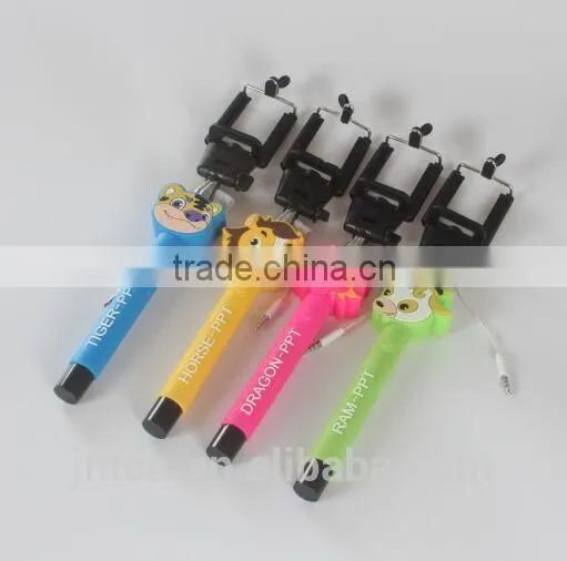 Cute Cartoon Wire selfie stick ,OEM phone holder selfie stick with wire QC24
