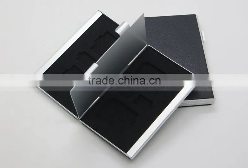 Leather Aluminum EVA Memory card Carrying Case for 4x SD Card and 4x TF Card
