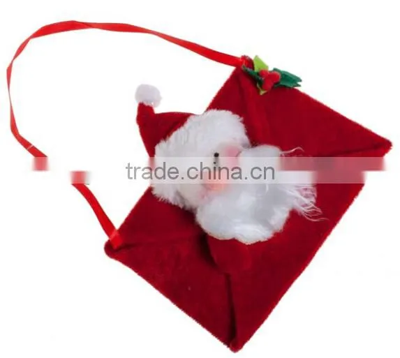 plush christmas bag/christmas soft pouch/christmas plush animal bag