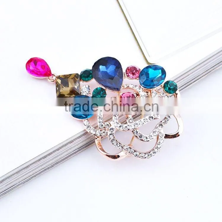 Colorful Fashion Jewelry Rhinestone Brooch Flower With Pin