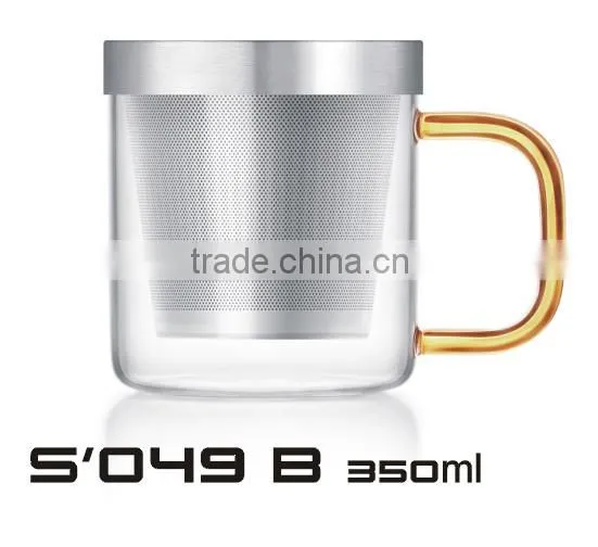 New Design! High Borosilicate Glass Teacups/Mugs with Stainless Steel Infuser/Strainer/Filter