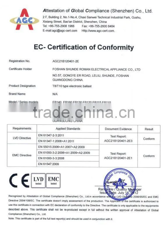T8 Electronic ballast, 36/40W, 0.95PF