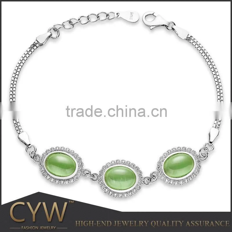 CYW 2015 fashion design 925 sterling silver bracelets with green stone from China factory