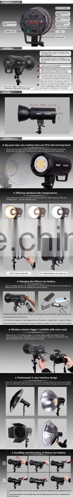 Menik SA-1000A Li-battery in one bi-color LED photo light