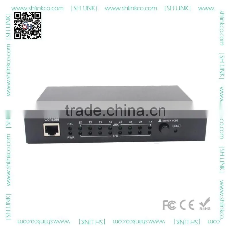 OEM manufacture optical switch fiber optic to 8 RJ45 ports 100M fiber media converter