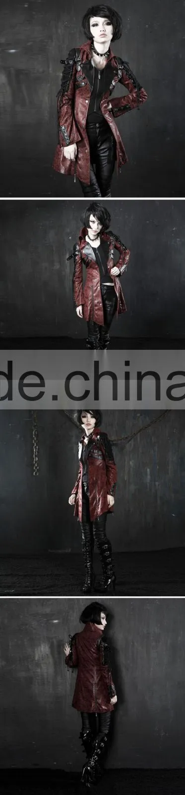Y-349 red Gothic Punk Rave Studded Special Hot Punk Leather Jacket