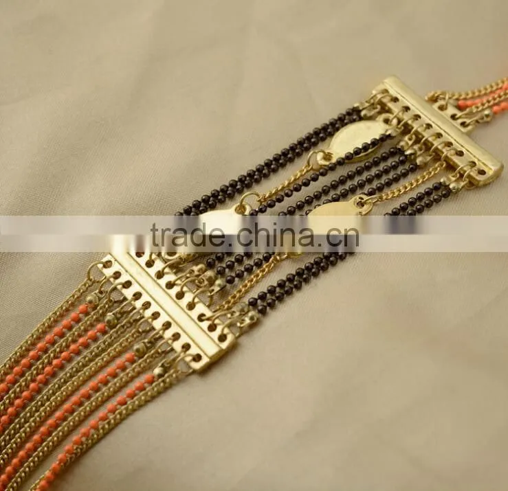 2014 bead tassel alloy pendant Dainty long tassel necklace set