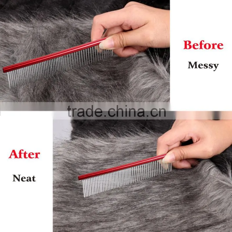 Homdox Pet Dog Pet Stainless Steel Grooming Long Comb Silver AM002861