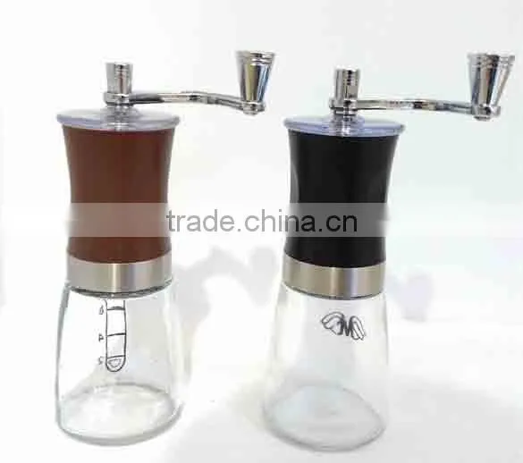 Mini Ceramic core manual coffee grinder glass material