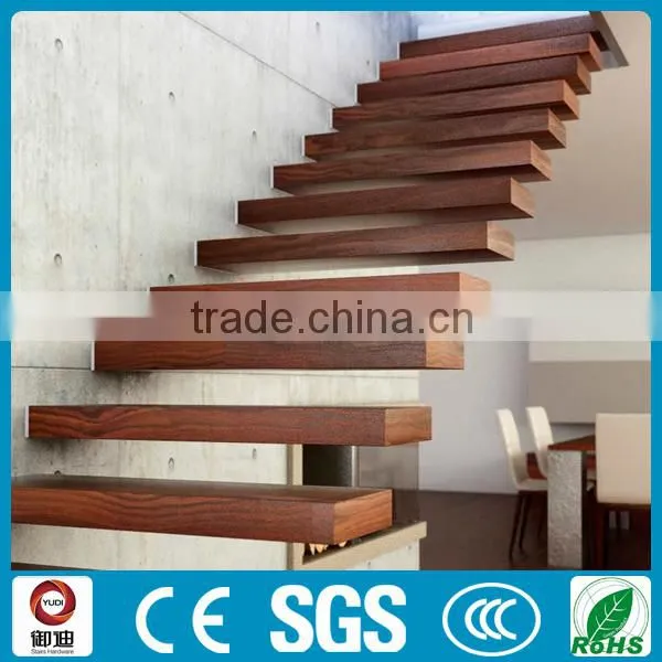 Hot Sale Tempered Glass Balustrade Floating Wood Staircase Design