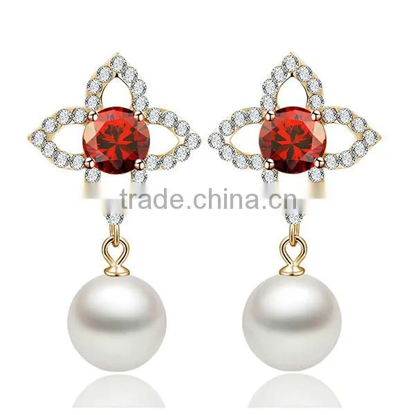 2014 new Silver zircon pearl earrings high-end wedding earrings jewelry