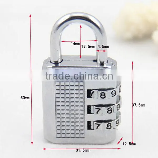 Hot Sale 3 Digit Metal Resettable Combination Secure Lock Travel Padlock CH-17C