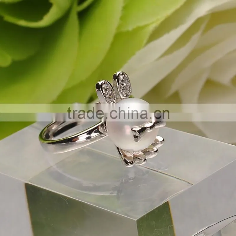 AAA quality freshwater pearl ring designs silver pearl gemstone ring