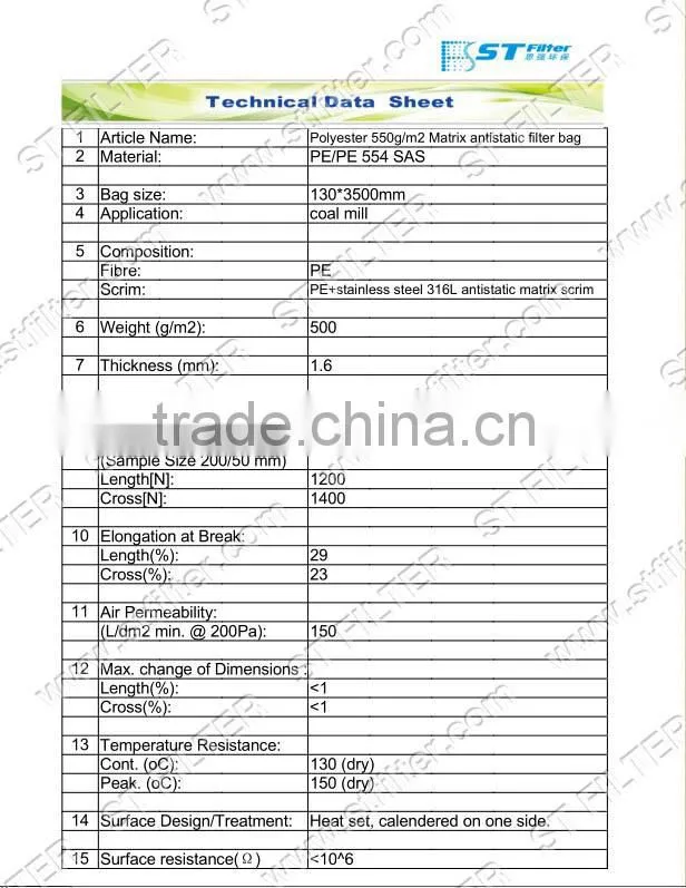 polyester antistatic dust filter bags technology