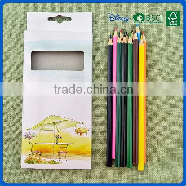 2016 hot sale customized school hexagonal 7 inch 12 colors pencil into paper box for art