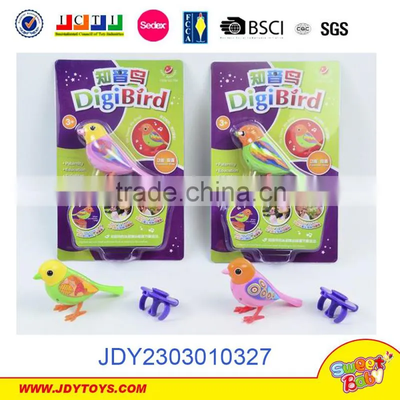 2015 Hot selling newest fashionable plastic colorful digibird sound control singing bird toy play with whistle