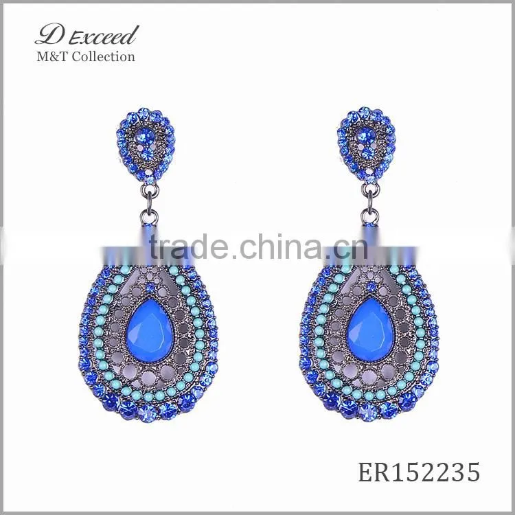 Yiwu Jewelry Factory D Exceed Fashion Crystal Silver Plating Water Drop Earrings Resin Alloy Dangle Earrings