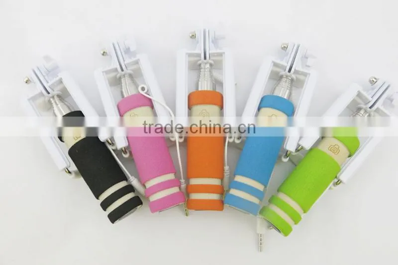 New mini foldable colorful wired camera monopod selfie stick with cable