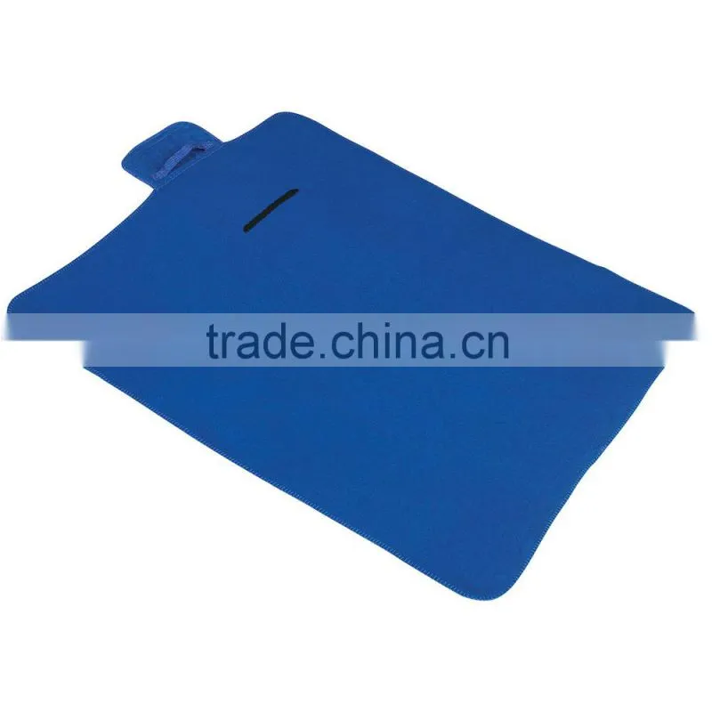 Portable Roll Up Blue color Polar Fleece Blanket with Strap