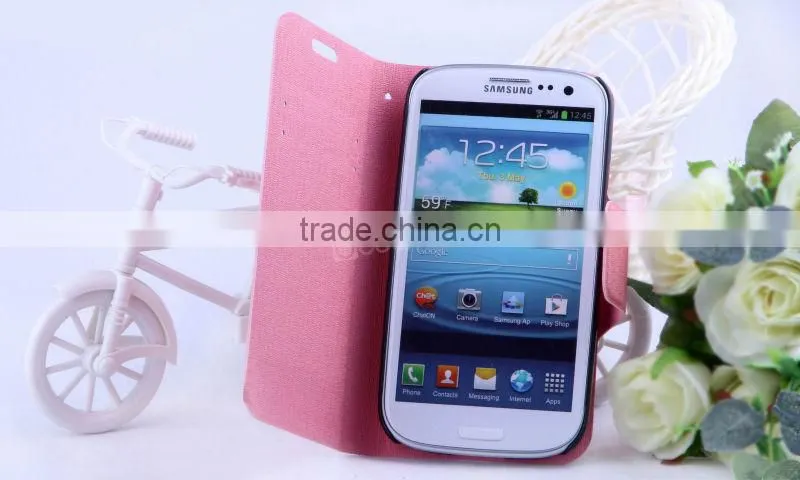 Good quality beauty leather wallet case for samsung galaxy s3 leather skin case