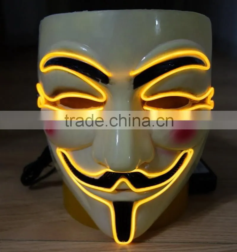 V for Vendetta el wire mask / EL wire halloween mask / EL WIRE Masquerade Face Mask