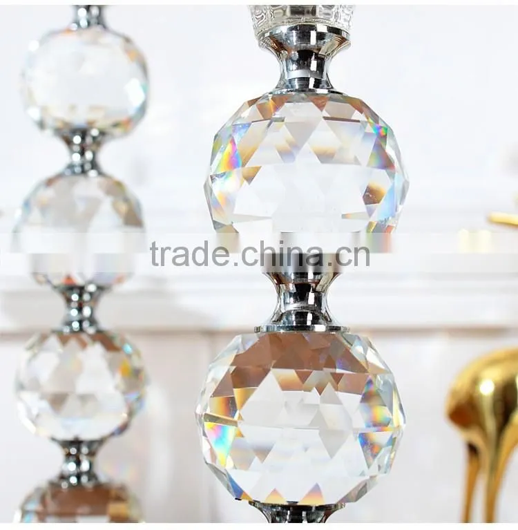 Yiwu Market Crystal Glass Candlestick Holder With ball poles stand R-3020