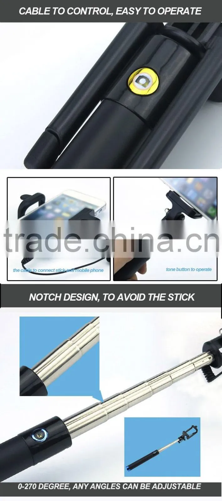 colorful selfie stick wired automatic selfie stick